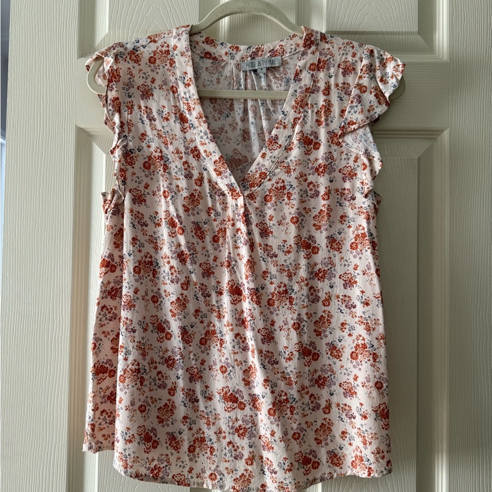 Floral Ruffle Sleeve Top
